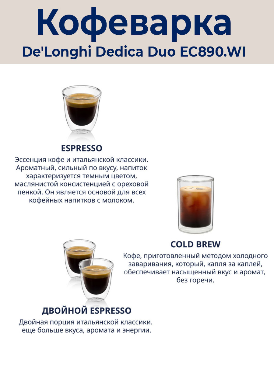 Рожковая кофеварка DeLonghi Dedica EC890.WI